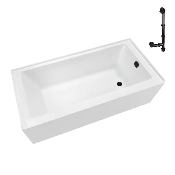 Streamline 66 in.x 32 in. Soaking Acrylic Alcove Bathtub with Right Drain in Glossy White External Drain in Matte Oil Rubbed Bronze