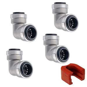 1/2 in. Stainless Steel 90-Degree Push-to-Connect Elbow Fitting with SlipClip Release Tool (4-Pack)