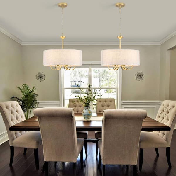 6 light 17.95" Dimmable Gold Drum Candle Chandelier With Linen Shade for Kitchen Island with no bulbs included