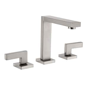 8 in. Widespread Double Handle Bathroom Faucet Modern Brass 3-Hole Bathroom Sink Taps in Brushed Nickel