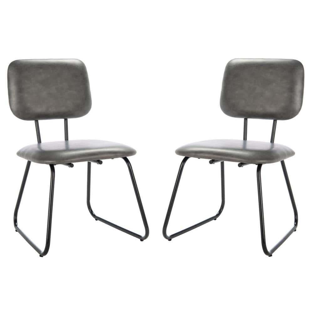 Gray Leather Upholstered Side Chair with Metal Frame, Set of 2
