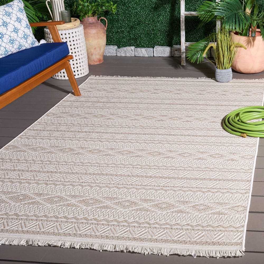 Wicker 5 ft. x 8 ft. Ivory/Beige Geometric Striped Indoor/Outdoor Area Rug price history on PriceWatchPro