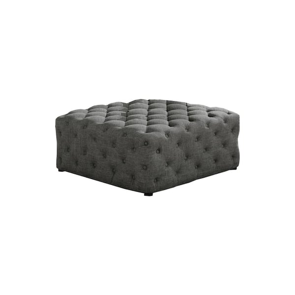Best Master Furniture Bevis 40 in. Dark Grey Tufted Linen Square Ottoman