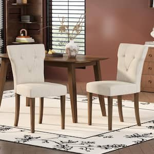 Indoor Cream Fabric Upholstered and Wood Dining Chair, Set of 2