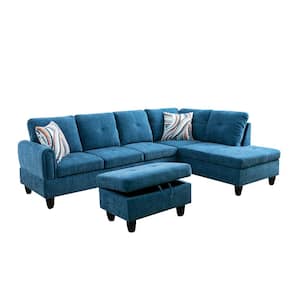 StarHomeLiving 25 in. W 3-piece Microfiber L Shaped Sectional Sofa in Blue