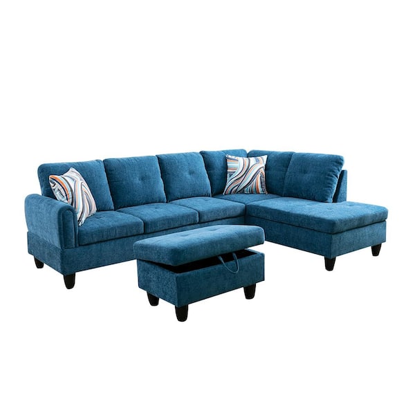 Star Home Living StarHomeLiving 25 in. W 3-piece Microfiber L Shaped Sectional Sofa in Blue