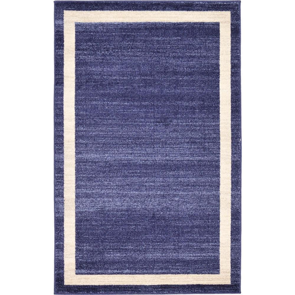 Navy Blue and Ivory Tufted Reversible Rectangular Rug
