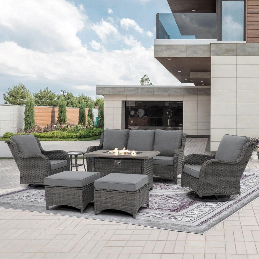 Freestyle 7-Piece Grey Wicker Outdoor Patio Conversation Freestyle 7-Piece Grey Wicker Outdoor Patio Conversation