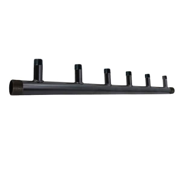 PLUMBFLEX Black Steel Manifold for Boiler Room Heating System, 1-1/2 in. Main Pipe with 6-Branches of 1 in. 7 in. Spacing