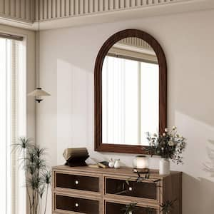 24 in. W x 36 in. H Arched Classic Brown Wooden Framed Bathroom Vanity Mirror Wall Mirror