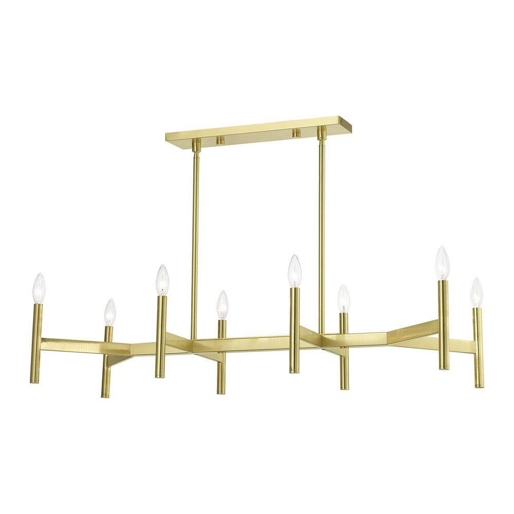 Copenhagen 8-Light Satin Brass Mid-Century Modern Linear Chandelier