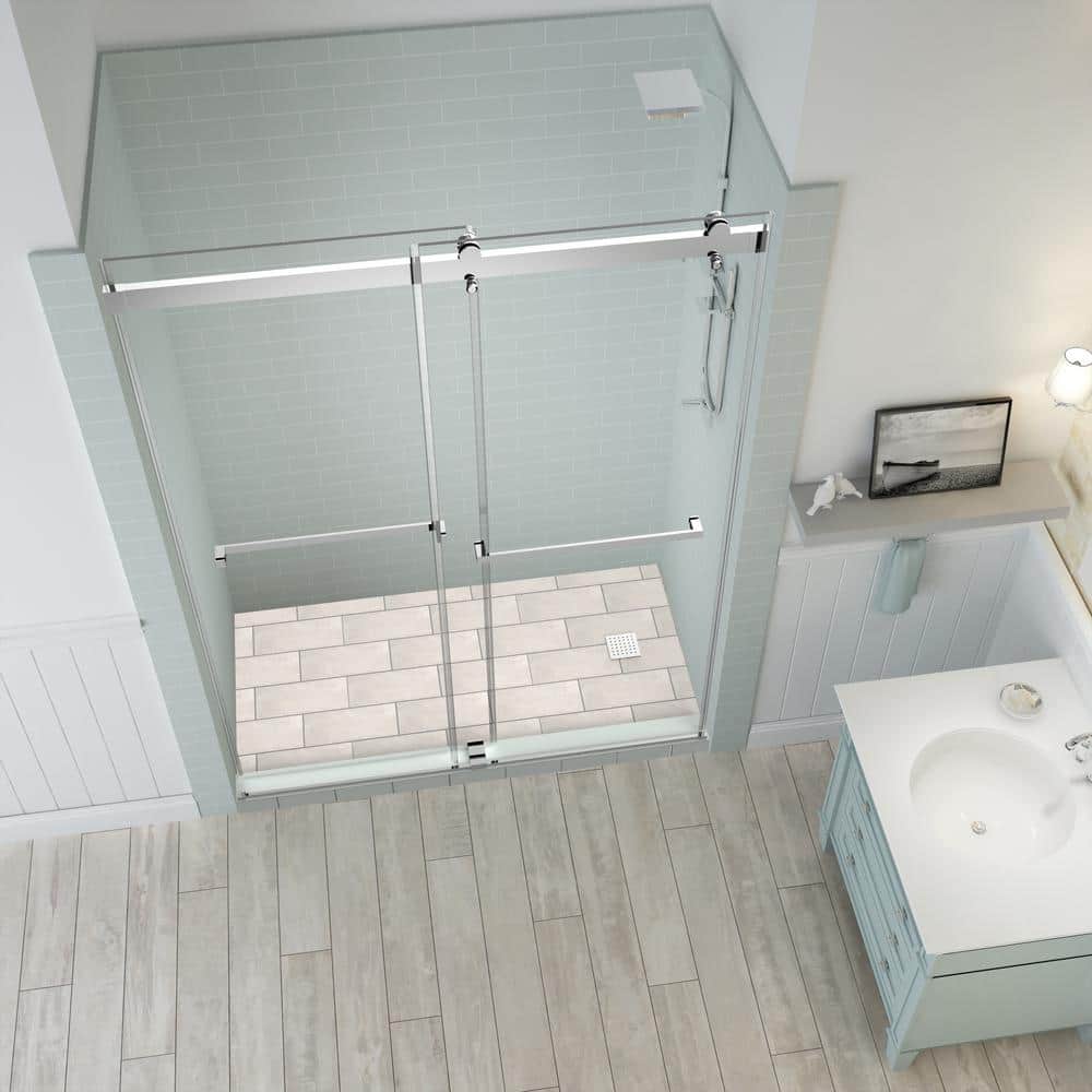 Rivage 76'' x 60'' Chrome Frameless Sliding Shower Door