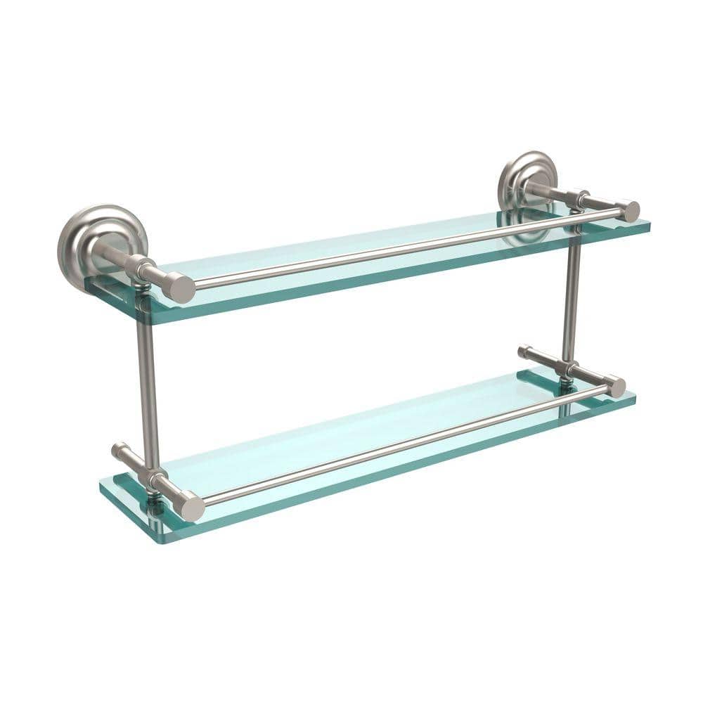 Allied Brass Que New 22 in. L x 8 in. H x 5 in. W 2Tier Clear Glass Bathroom Shelf with Gallery
