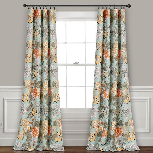 Lush Decor Blue Floral Rod Pocket Room Darkening Curtain - 52 in. W x 84 in. L (Set of 2)