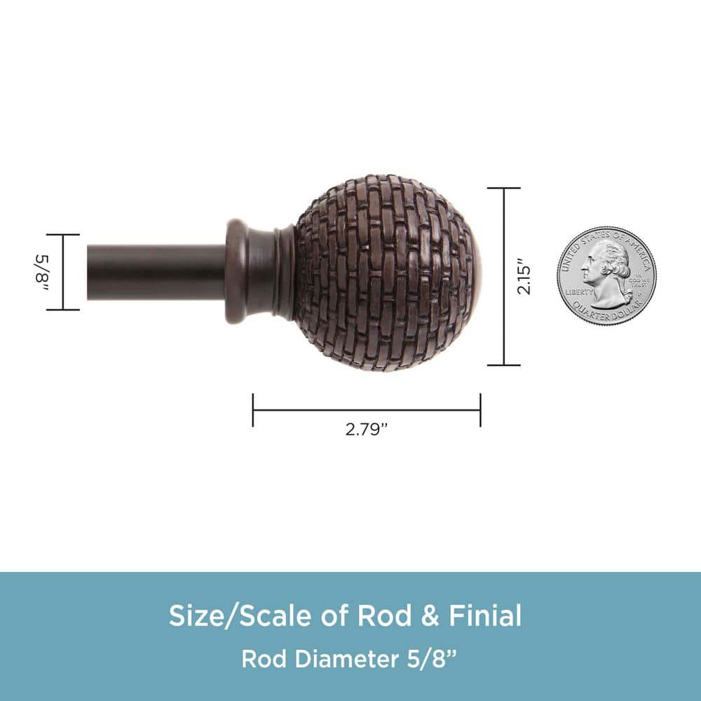 Weathered Brown Steel Adjustable Curtain Rod with Woven Ball Finials