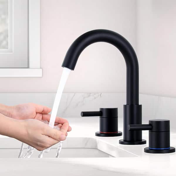 8 in. Widespread 2-Handle Low Arc Bathroom Faucet With Pop drain in Matte Black (2-Pack)