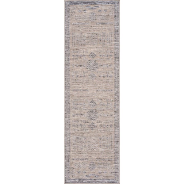 Tayse Rugs Bailey Natural 2 ft. x 7 ft. Transitional Geometric Flat Weave Polypropylene Runner Indoor/Outdoor Runner Rug