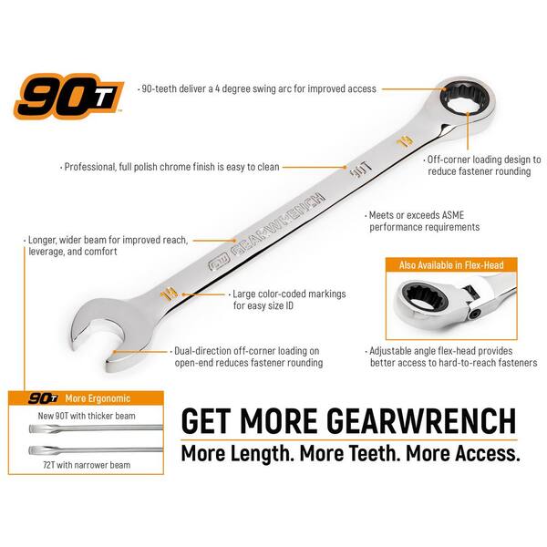 GEARWRENCH 7/8 in. SAE 90-Tooth Combination Ratcheting Wrench