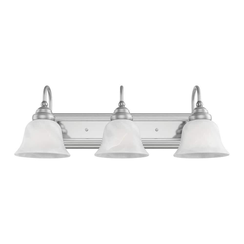 Brushed Nickel and Chrome 3-Light Vanity with Alabaster Glass