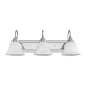 Bradley 24 in. 3-Light Brushed Nickel and Polished Chrome Vanity Light with White Alabaster Glass