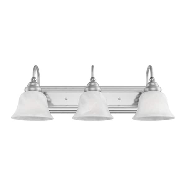 AVIANCE LIGHTING Bradley 24 in. 3-Light Brushed Nickel and Polished Chrome Vanity Light with White Alabaster Glass