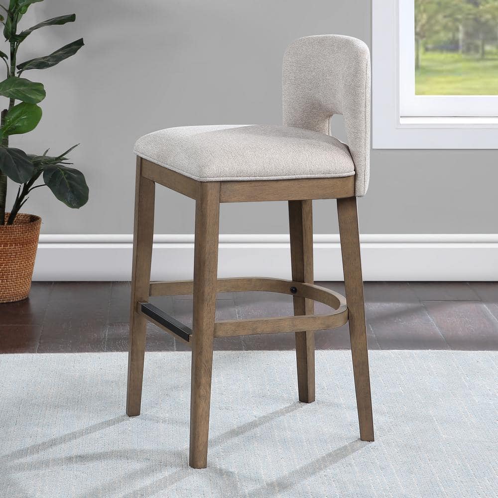 Chestnut Brown and White Upholstered Wood Bar Stool