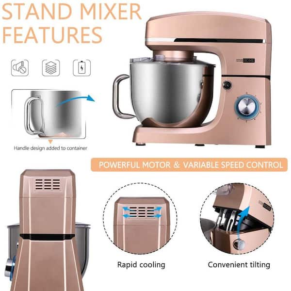 VIVOHOME 7.5 qt. 6-Speed Champagne Tilt-Head Electric Stand Mixer wiith  Accessories and ETL Listed X002E6QWWJ - The Home Depot