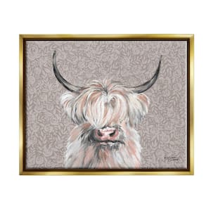 Grumpy White Buffalo on Floral Print Farm Animal by Michele Norman Floater Frame Animal Wall Art Print 21 in. x 17 in.
