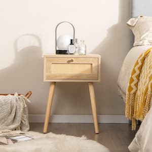 21.5 in. H x 16 in. W x 16 in. D Drawer Natural Nightstand Beside End Side Table with Solid Wood