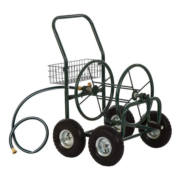 Glitzhome 250 ft. Green Steel 4-Wheel Garden Hose Reel Cart GH1429004167 -  The Home Depot