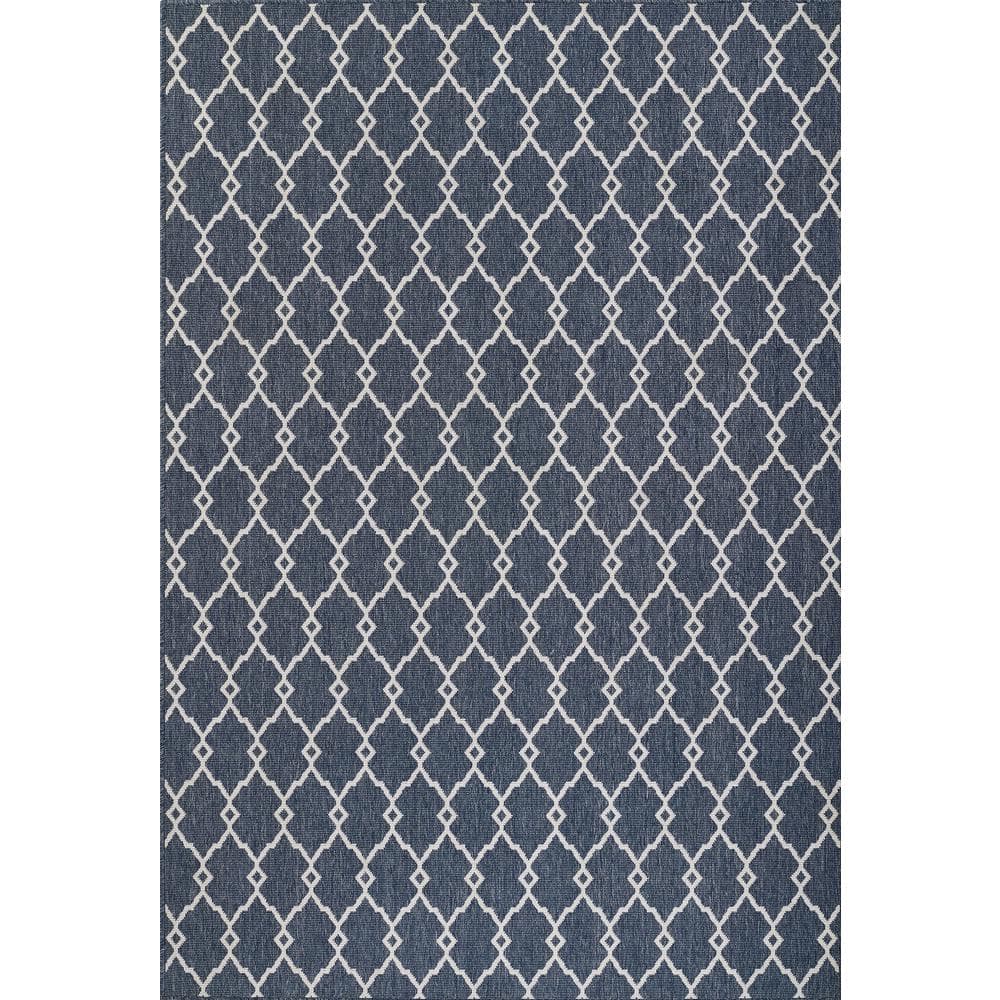 Nautical Navy Stripes and Icons Easy-Care Synthetic Area Rug 6'7" x 9'6"