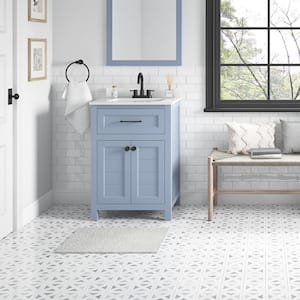 Hanna 24 in. W x 19 in. D x 34 in. H Single Sink Bath Vanity in Spruce Blue with White Engineered Stone Top