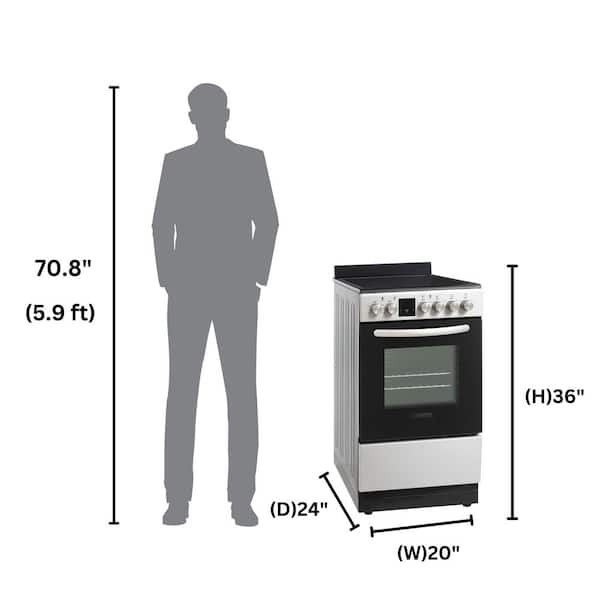 20 in. Electric Cooking Range 4-Ceramic Burners Freestanding Convection Oven plus Air Fryer stainless