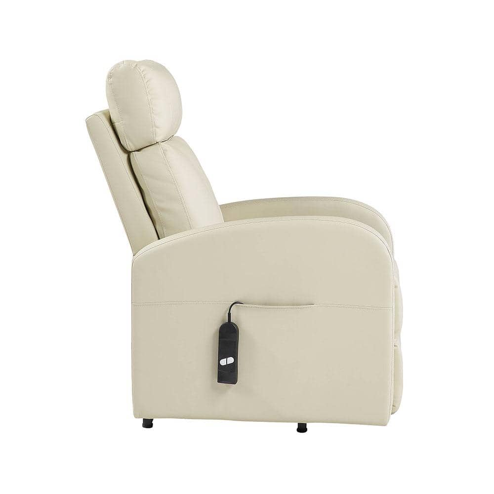 Beige 28'' PU Leather Swivel Recliner with Lift and Wood Accents