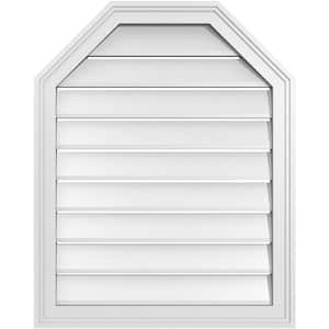 24 in. x 30 in. Octagonal Top Surface Mount PVC Gable Vent: Functional with Brickmould Frame