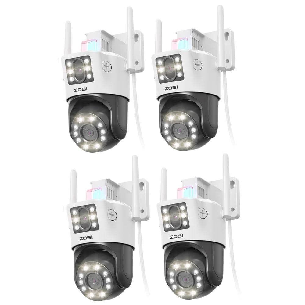 ZOSI Wired 4MP 2.5K 360° PTZ Outdoor Plug-In Home Security Camera, 2.8mm and 8mm Dual Lens, AI Person Car Detection - 4-Pack