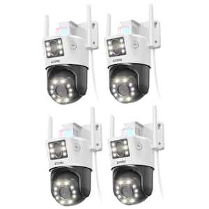 Wired 4MP 2.5K 360° PTZ Outdoor Plug-In Home Security Camera, 2.8mm and 8mm Dual Lens, AI Person Car Detection - 4-Pack