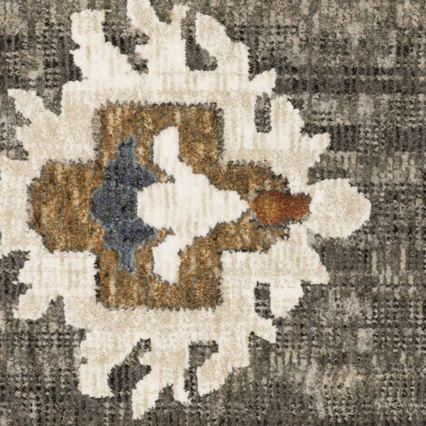 5' X 7' Charcoal And Blue Oriental Area Rug