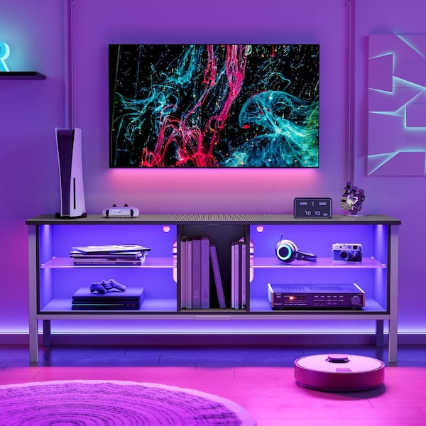 Bestier Gaming TV Stand For TVs up to 70 in. LED Entertainment Center for PS4 in Black Carbon Fiber