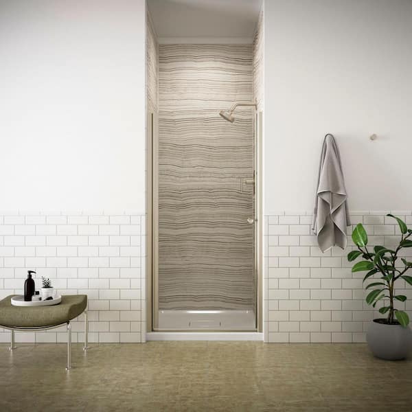 KOHLER Fluence 32-3/4 in. x 65-1/2 in. Semi-Framed Pivot Shower Door in Anodized Brushed Bronze with Clear Glass