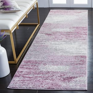 Adirondack Gray/Purple 3 ft. x 14 ft. Solid Color Distressed Runner Rug