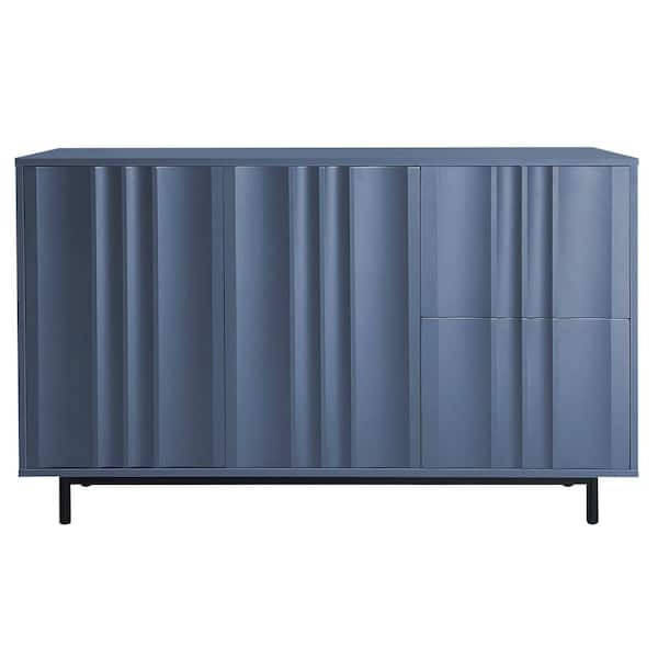 Unbranded 47.20 in. W x 15.70 in. D x 29.50 in. H Navy Blue Wave Pattern Linen Cabinet with 2-Doors and 2-Drawers