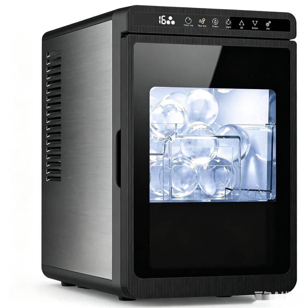 9.57 in. 26 lb. Portable Ice Maker Makes Craft Ice in Stainless Steel Black