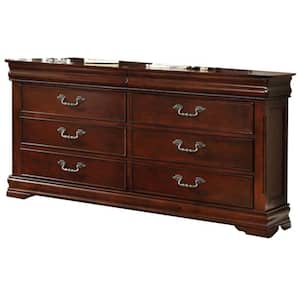 63 in. Brown 6-Drawer Wooden Dresser Without Mirror