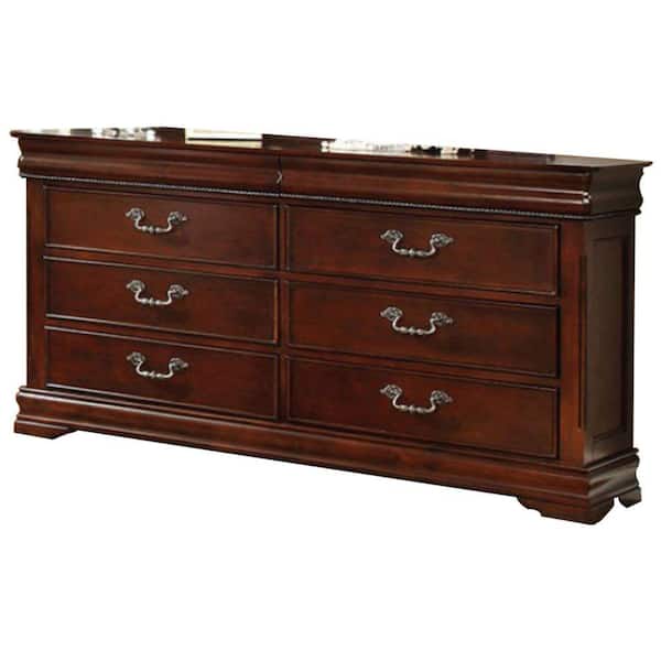 Benjara 63 in. Brown 6-Drawer Wooden Dresser Without Mirror