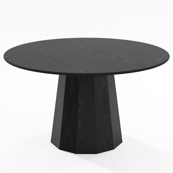 Lirago Cone Black Colored Wood 52 in. Column Base Round Edge Dining Table for 6