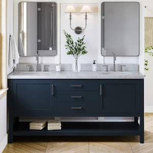 Bayhill 73 in. W x 22 in. D x 36 in. H Bath Vanity in Midnight Blue with Carrara White Marble Top