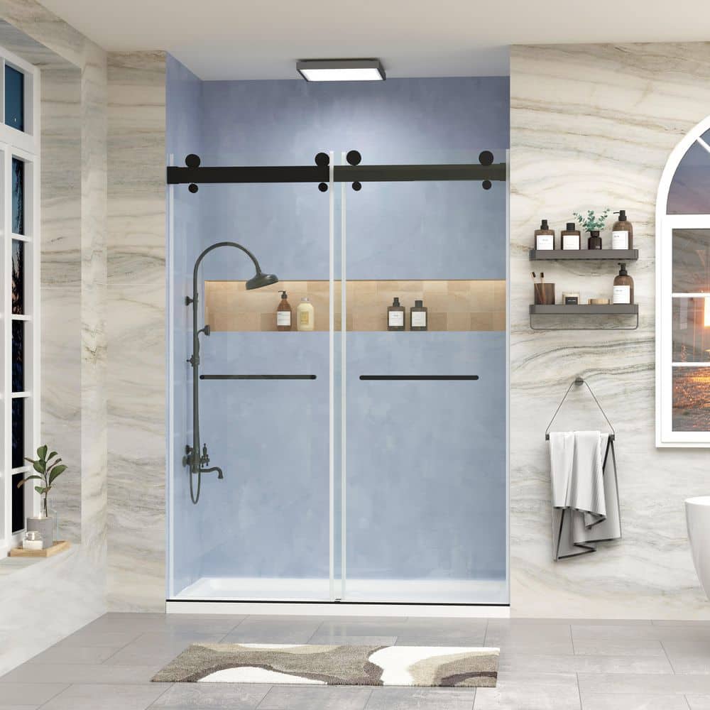 72 in. W x 78 in. H Sliding Frameless Shower Door in Matte Black Finish with Tempered Glass with Soft-Closing System price history on PriceWatchPro