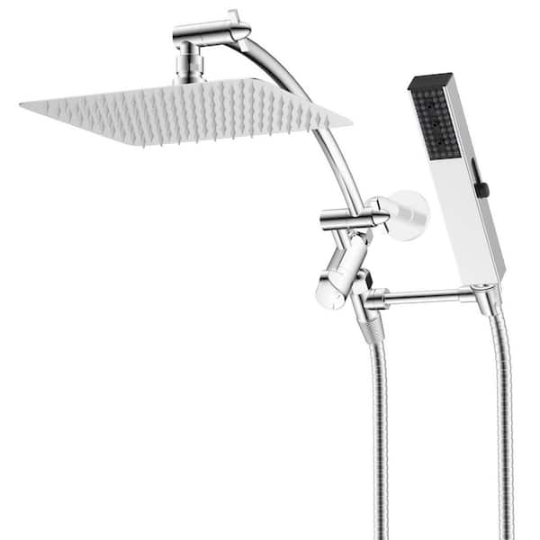 All Metal High Pressure 4-Spray 10 in. Wall Mount Dual Fixed and Handheld Shower Head 1.8 GPM in Chrome Finish