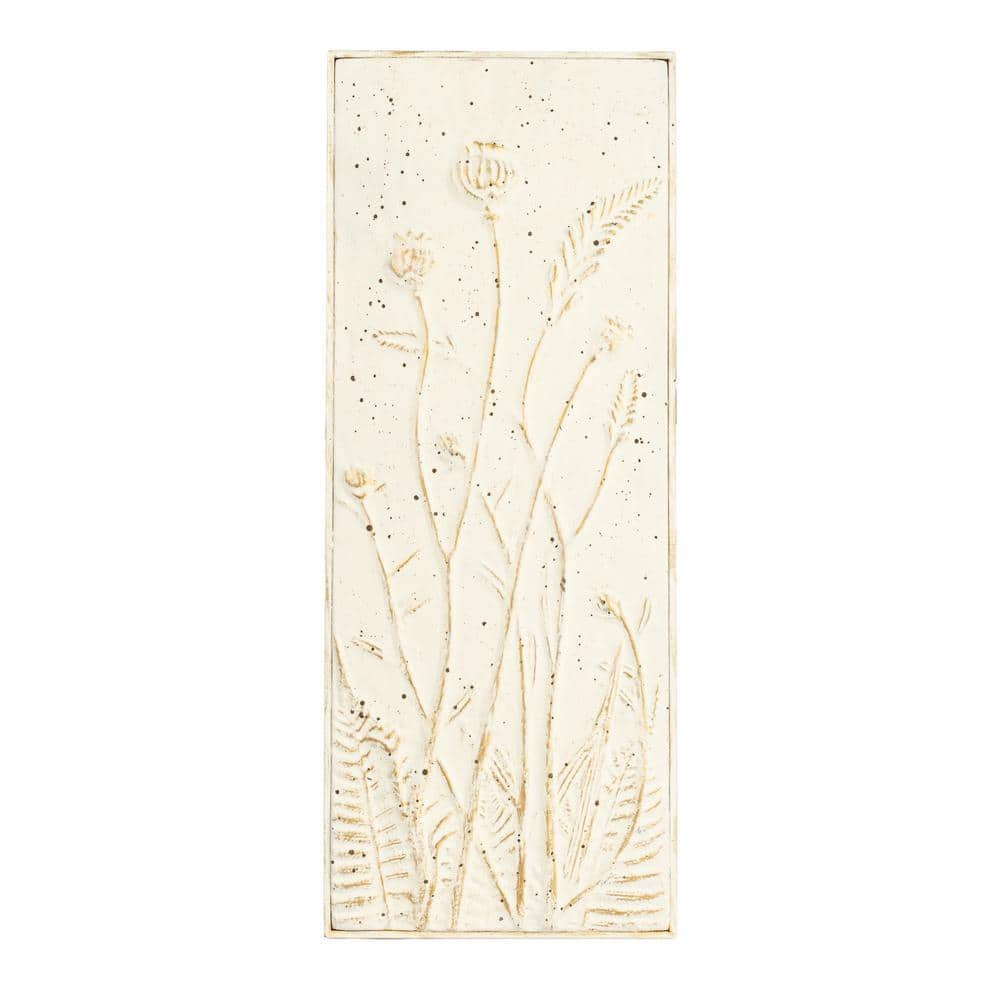 Aged White and Gold Floral Metal Wall Sculpture Set